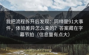 我把流程拆开后发现：同样是91大事件，体验差异怎么来的？答案藏在字幕节拍（信息量有点大）