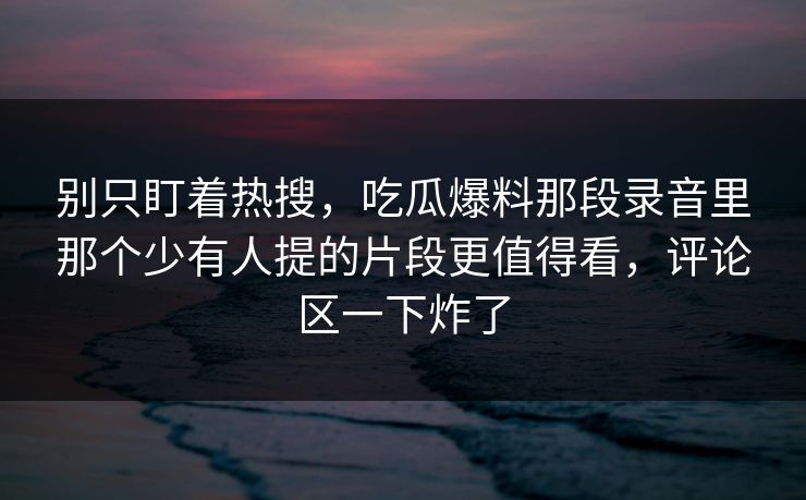 别只盯着热搜，吃瓜爆料那段录音里那个少有人提的片段更值得看，评论区一下炸了