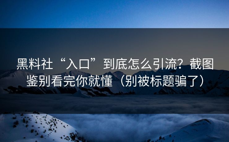 黑料社“入口”到底怎么引流？截图鉴别看完你就懂（别被标题骗了）